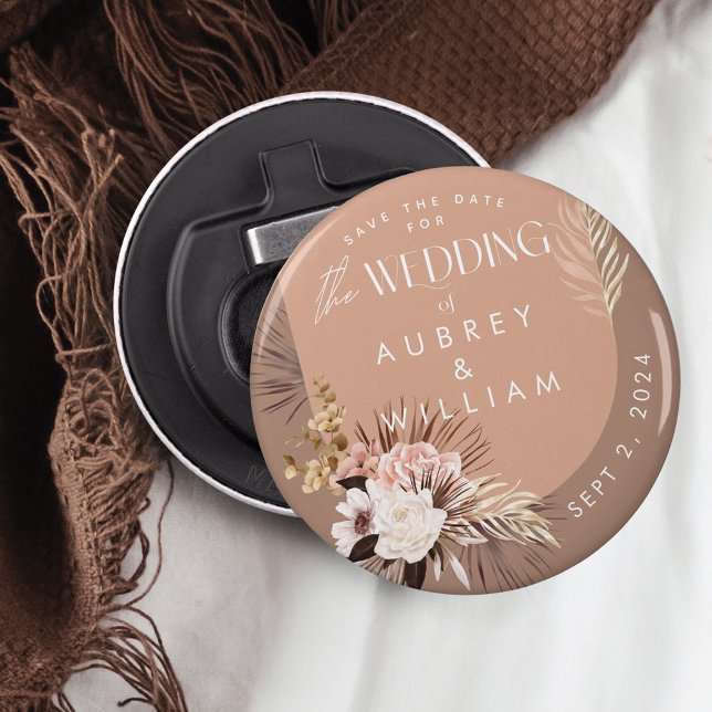 Décapsuleur Floral d'aquarelle bohème moderne Enregistrer la d (Modern Bohemian Watercolor Floral Save the Date Bottle Opener)