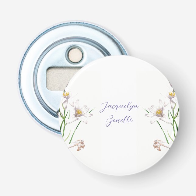 Décapsuleur Floral Elegant Chic Cute Calligraphie Ajouter Nom (Devant)