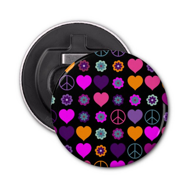 Décapsuleur Flower Power Heart Peace Motif + votre backgr. (Devant)