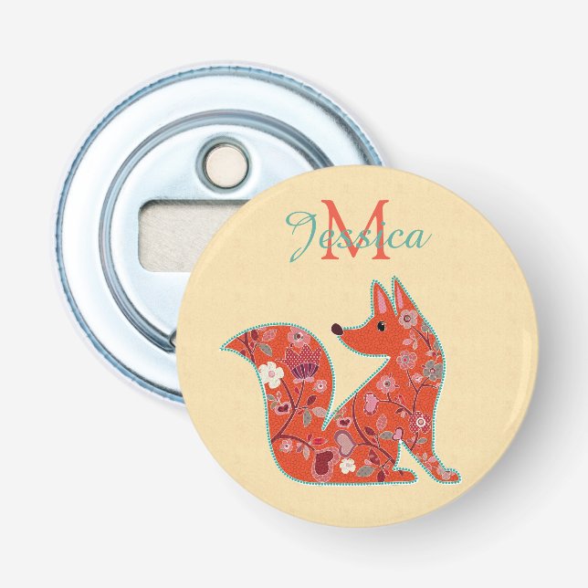 Décapsuleur Folk Art Flower Motif Fox personnalisé (Devant)