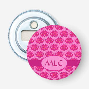 Décapsuleur Fuchsia rose moderne Art nouveau Damas Monogramme