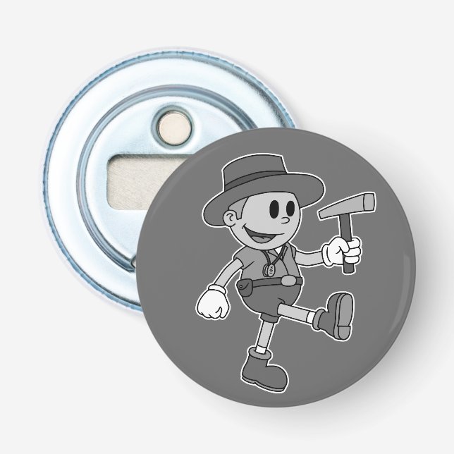 Décapsuleur Géologiste du dessin animé Retro (noir et blanc) (Devant)