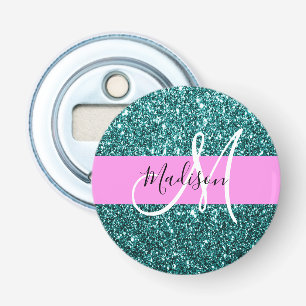 Décapsuleur Glam Pink Turquoise Green Parties scintillant Nom 