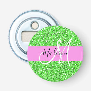 Décapsuleur Glamour Rose et Vert Paillettes Monogramme Nom