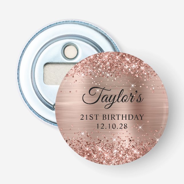 Décapsuleur Glittery Rose Gold Foil 21e anniversaire (Devant)
