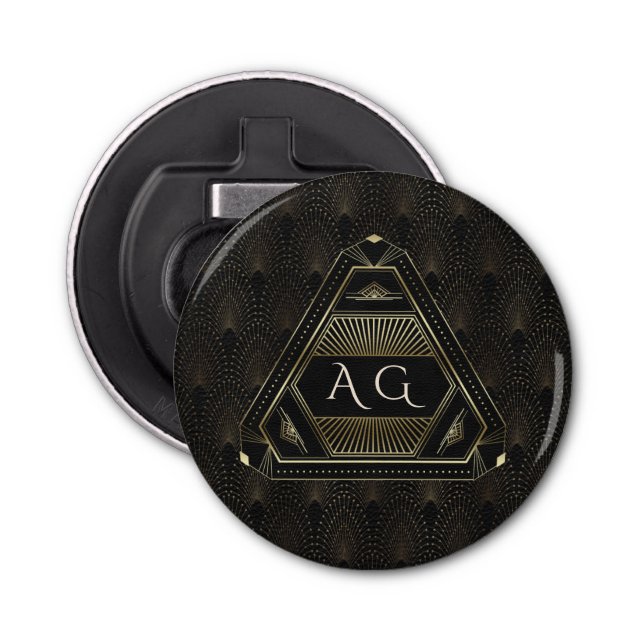 Décapsuleur Gold Black Great Gatsby Art Déco 20s Monogramme (Devant)