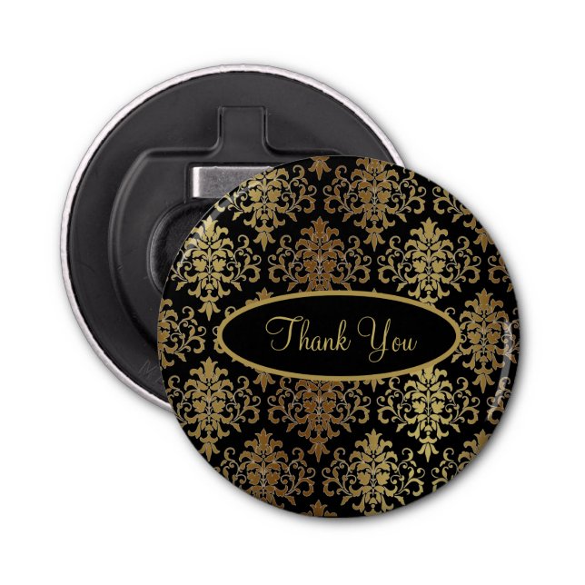 Décapsuleur Gold Damask Black Script Mariage Élégant Merci (Devant)