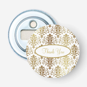 Décapsuleur Gold Damask White Script Mariage Élégant Merci