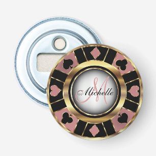 Décapsuleur Gold et Dusty Rose Poker Chip Design - Monogramme