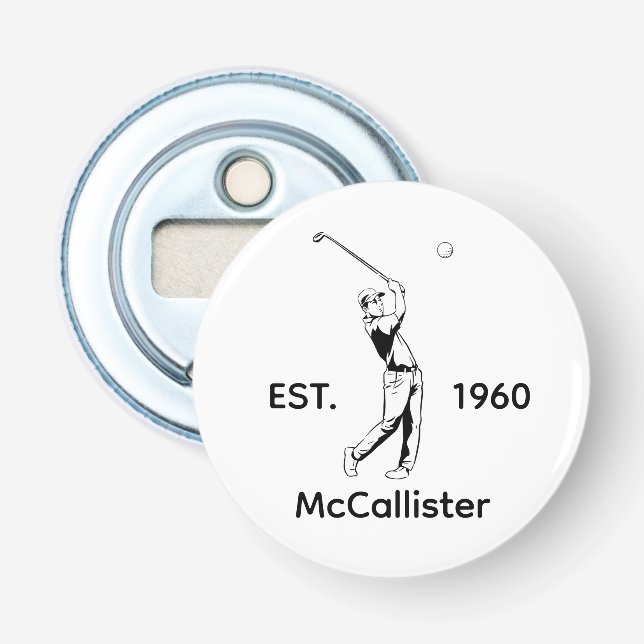 Décapsuleur Golfeur et nom personnalisé et année (Devant)