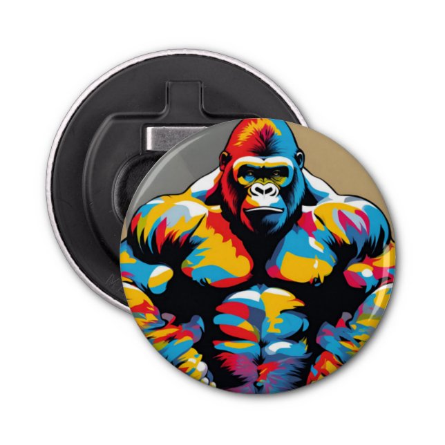 Décapsuleur Gorilla Bodybuilder Poids Lifter Pop Art Cartoon (Devant)