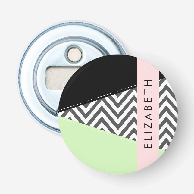 Décapsuleur Grey Zigzag, Grey Chevron, Mint, Votre Nom (Devant)