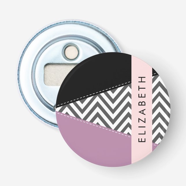 Décapsuleur Grey Zigzag, Grey Chevron, Purple, Votre Nom (Devant)