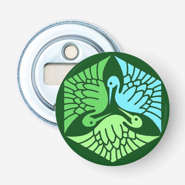 Décapsuleur Grues japonaises, Jade Green et Bleu clair (Devant)