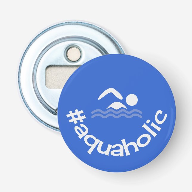 Décapsuleur Hashtag aquaholic slogan baigner bleu (Devant)