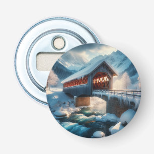 Décapsuleur Hiver, pont enneigé et rivière