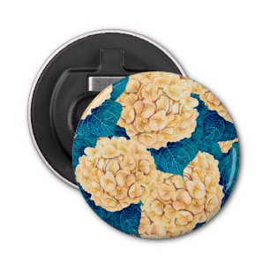 Décapsuleur Hydrangea aquarelle motif, jaune et bleu