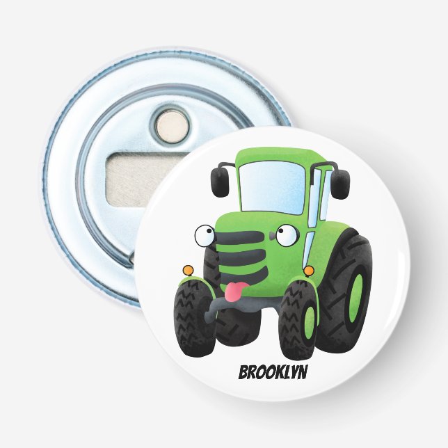 Décapsuleur Illustration du joli joyeux tracteur agricole vert (Devant)