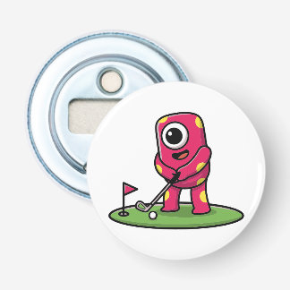 Décapsuleur Joli monstre rose borgne jouant au golf dans un de