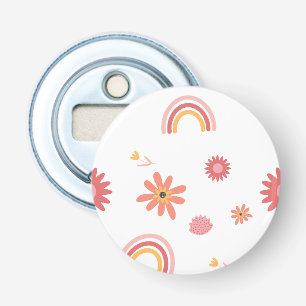 Décapsuleur Joli motif pastel arc-en-ciel et floral