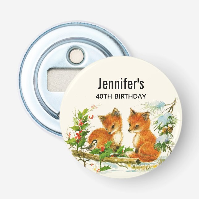 Décapsuleur Joli renard Vintage Anniversaire hivernal (Devant)