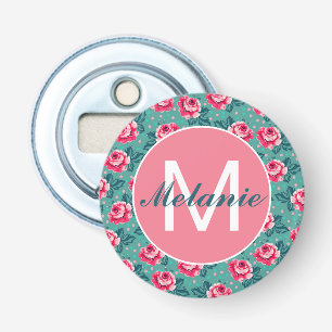 Décapsuleur Jolies Roses Roses et Points sur Teal Personnalisé