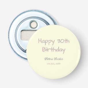Décapsuleur joyeux 30e anniversaire rose jaune gris pastel nom