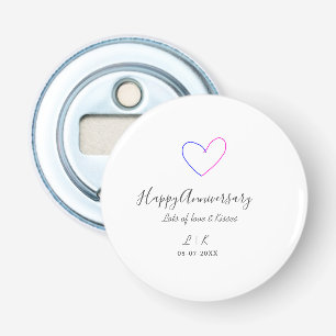 Décapsuleur Joyeux anniversaire rose cœur bleu nom date simple