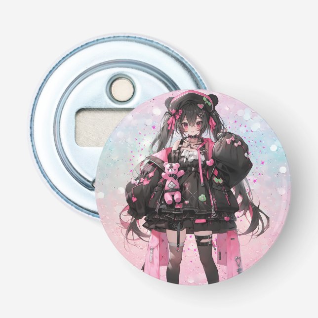 Décapsuleur Kawaii Anime Girl en Robe rose et noire (Devant)