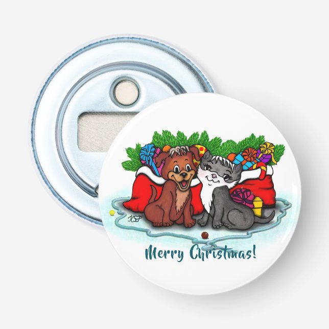 Décapsuleur Kitty et chiot, Happy XMas (Devant)