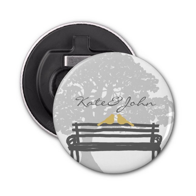 Décapsuleur Les oiseaux sur un Mariage de banc de parc (Devant)