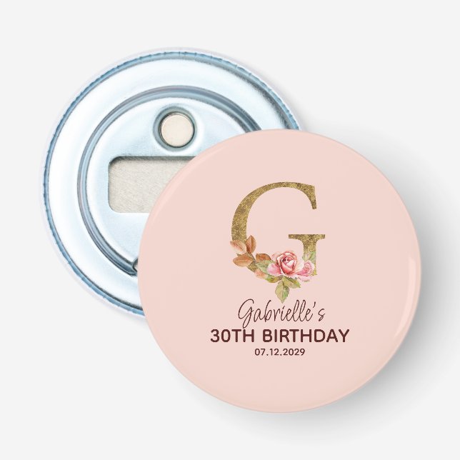 Décapsuleur Lettre de nom personnalisée G Roses rose blush or (Devant)