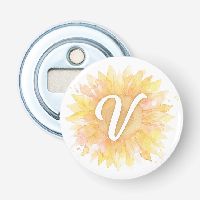 Décapsuleur Lettre V Tournesol Monogramme Initial Nom  (Devant)