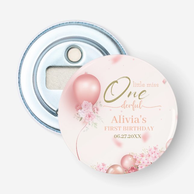 Décapsuleur Little Miss ONE derful rose Floral 1er anniversair (Devant)
