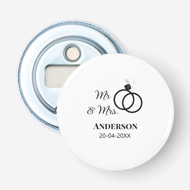 Décapsuleur M. & Mme ajouter nom de famille date année mariage (Devant)