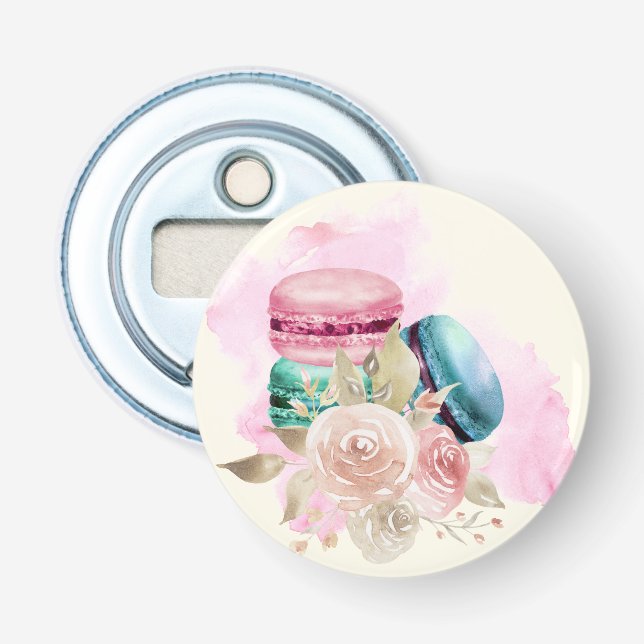 Décapsuleur Macarons et fleurs colorés Aquarelle (Devant)