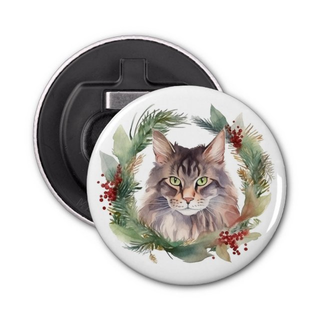 Décapsuleur Maine Coon Chat Noël Wreath Festive Kitten (Devant)