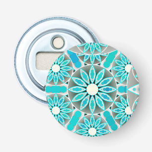 Décapsuleur Mandala motif, turquoise, gris argenté et blanc