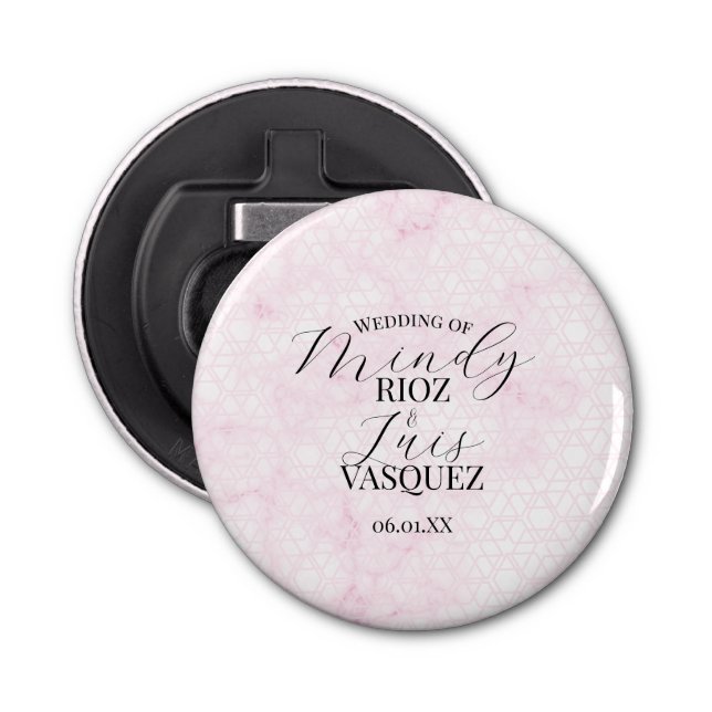 Décapsuleur Marble Abstract Pink Wedding Script Black  (Devant)
