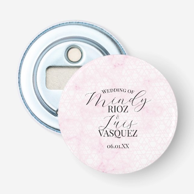 Décapsuleur Mariage Abstrait Rose Script Noir  (Devant)