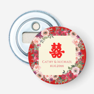 Décapsuleur Mariage chinois rouge jardin fleuri double bonheur