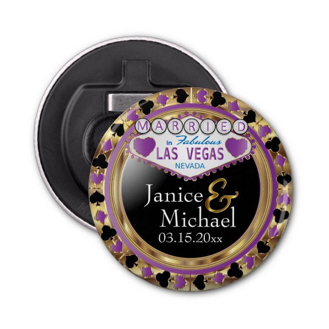 Décapsuleur Mariage Couple Las Vegas Style - Violet (Devant)