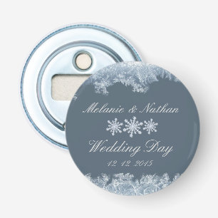 Décapsuleur Mariage d'hiver bleu givré personnalisé