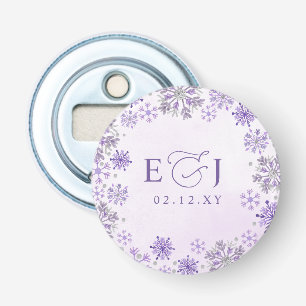Décapsuleur Mariage d'hiver flocons de neige violet argent Mon