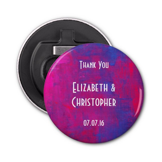 Décapsuleur Mariage en faveur Magenta et Bleu Peinture Abstrai (Devant)