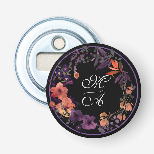 Décapsuleur Mariage floral noir et violet élégant Favoriser (Devant)