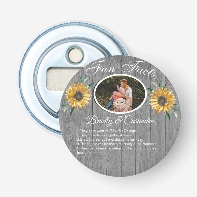 Décapsuleur Mariage rustique Faits amusants Tournesol Gris Boi (Devant)
