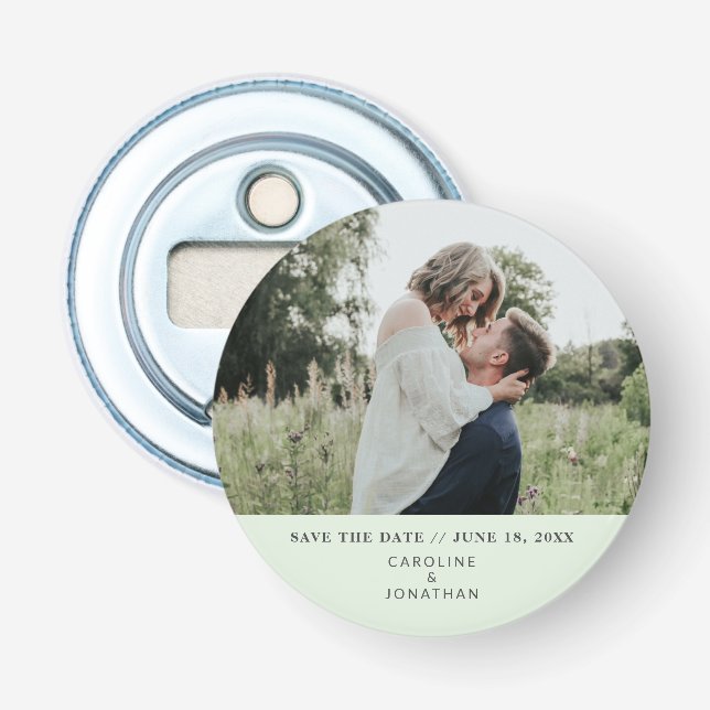 Décapsuleur Mariage Sauvez la date Photo Simple Minimal Green (Devant)