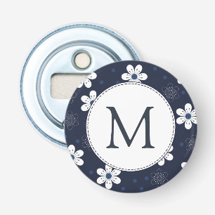 Décapsuleur Marine Bleu Joli Monogramme Floral