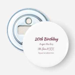 Décapsuleur Message simple nom date rose violet pour 20e anniv